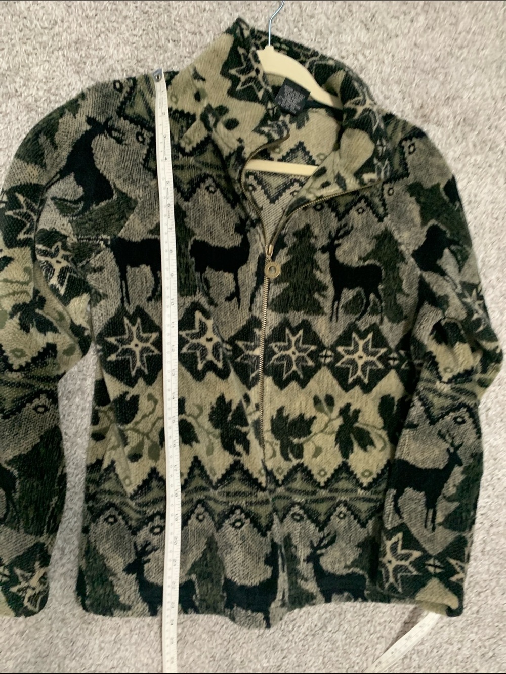 Vintage Barrage Fair Isle Reindeer Graphics Zip Front Fleece Jacket - Picture 6 of 7